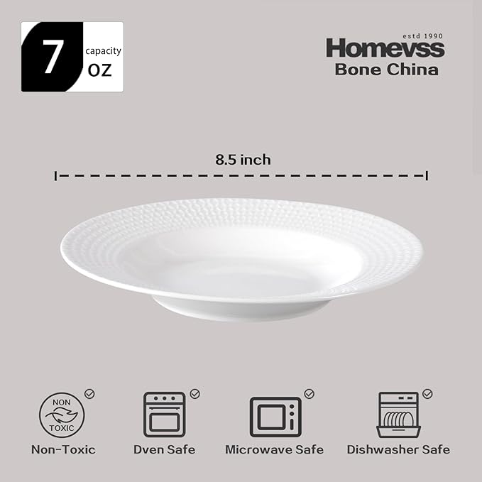HomeVss, New Bone China Dinnerware Set, Embossed Diamond Design, 48pc Set