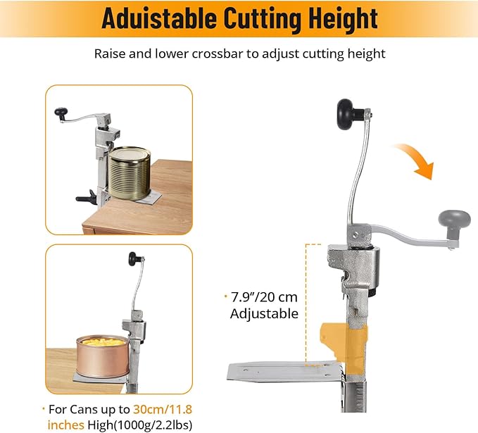 GarveeHome 11.8”/30 cm Manual Table Can Opener, Heavy Duty Commercial Countertop Can Opener with 3 Spare Blades, with Stainless Steel Blade and Plated Steel Base, Cast Iron