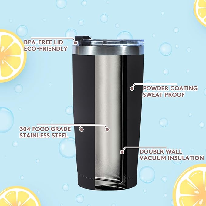 Dongni 20oz Tumbler Bulk Stainless Steel Vacuum Insulated Tumblers with Lid Double Wall Travel Mug Powder Coated Coffee Cup, Suitable for Ice Drinks and Hot Beverage（Black 16 pack）