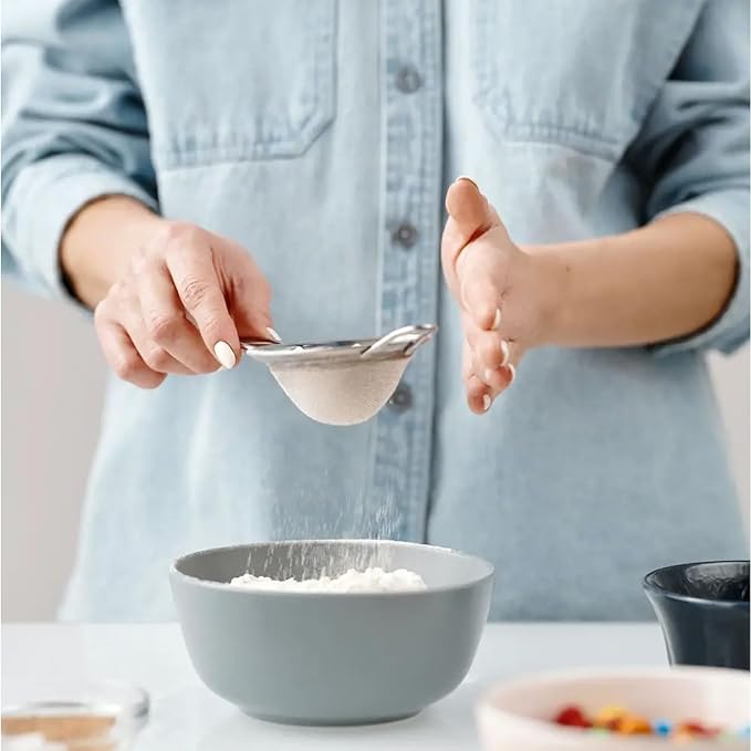 ELEEN Stainless Steel Strainer | Set of 3 Kitchen Strainers Available Sizes (S,M,L) | Perfect Strainers for Kitchen Use (Black Handle Pack of 3)