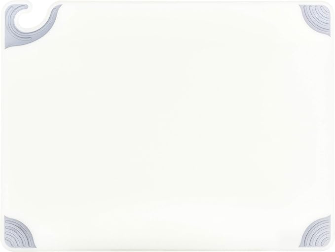 San Jamar Saf-T-Grip Plastic Cutting Board with Safety Hook, 18" x 24" x 0.5", White