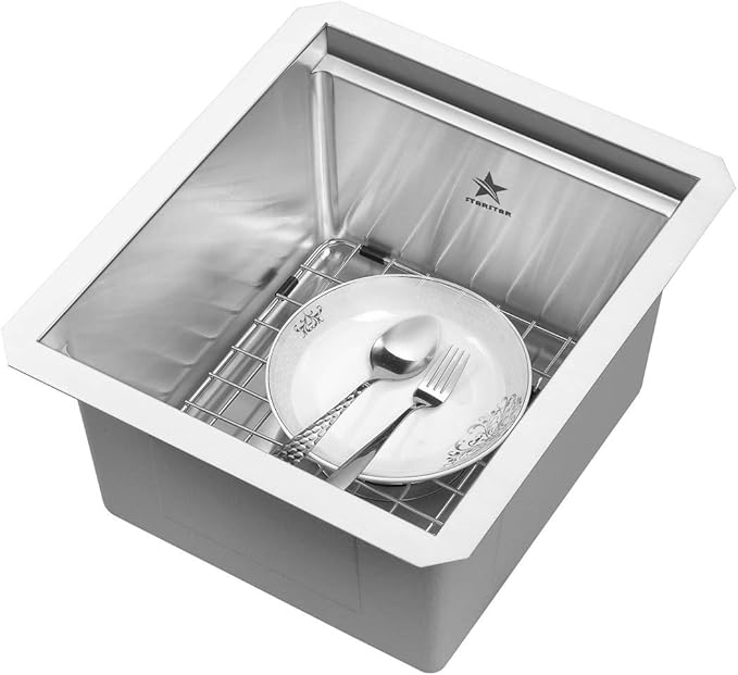 STARSTAR Workstation Ledge Undermount Single Bowl 304 Stainless Steel Kitchen Sink, With Grid, Cutting Board, Strainer with Basket (13 x 15)