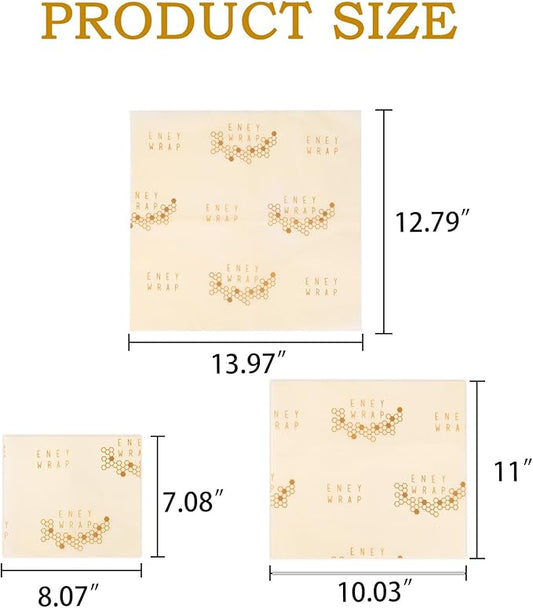 Reusable Beeswax Wrap 3 Pack (S, M, L) Beeswax Wraps for Food - Organic, Sustainable, Zero Waste, Plastic-Free Food Storage Wrap, Eco-Friendly Alternative to Aluminum Foil and Plastic Wrap