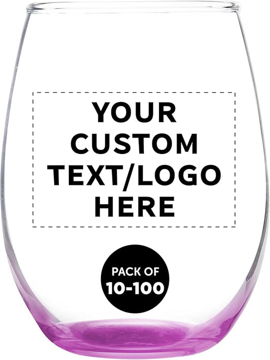 DISCOUNT PROMOS Custom Stemless Wine Glass 9 oz. Set of 10/50/100, Personalized Bulk Pack - Great for Wedding Favors, Bachelorette Party Decorations, Party Favors - Pink