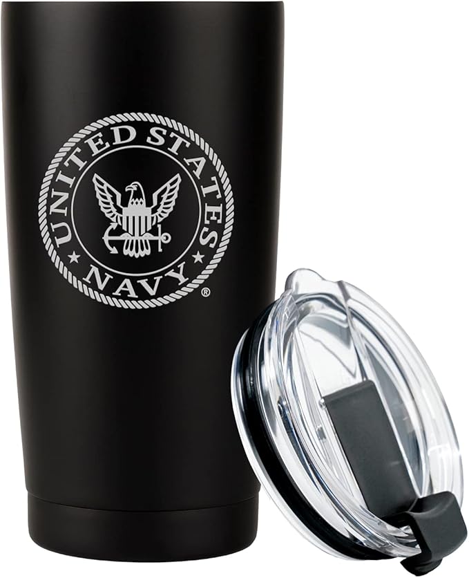 Military Gift Shop 20oz Insulated Steel US Navy Tumbler, Double-Walled USN Coffee Mug | Gifts Sailors | Disabled Vet Owned Business-Navy 20oz Tumbler