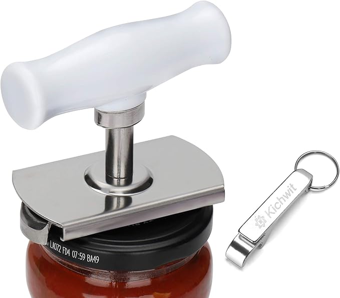 Kichwit Jar Opener for Arthritis, Stainless Steel Jar Lid Opener, for Small and Medium Jar Lids, Bottle Opener Keychain Included