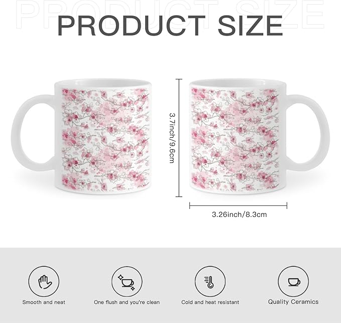 Coffee Mugs Ceramic Latte Mug with Handle Almond Blossom Pattern 11 OZ for Men Women for Latte Cappuccino Cocoa Milk Dishwasher & Microwave Safe