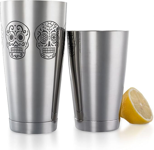 Barfly Skull Cocktail Shaker Tin Set (18 oz and 28 oz),Stainless Steel, Skull,M37009SKU
