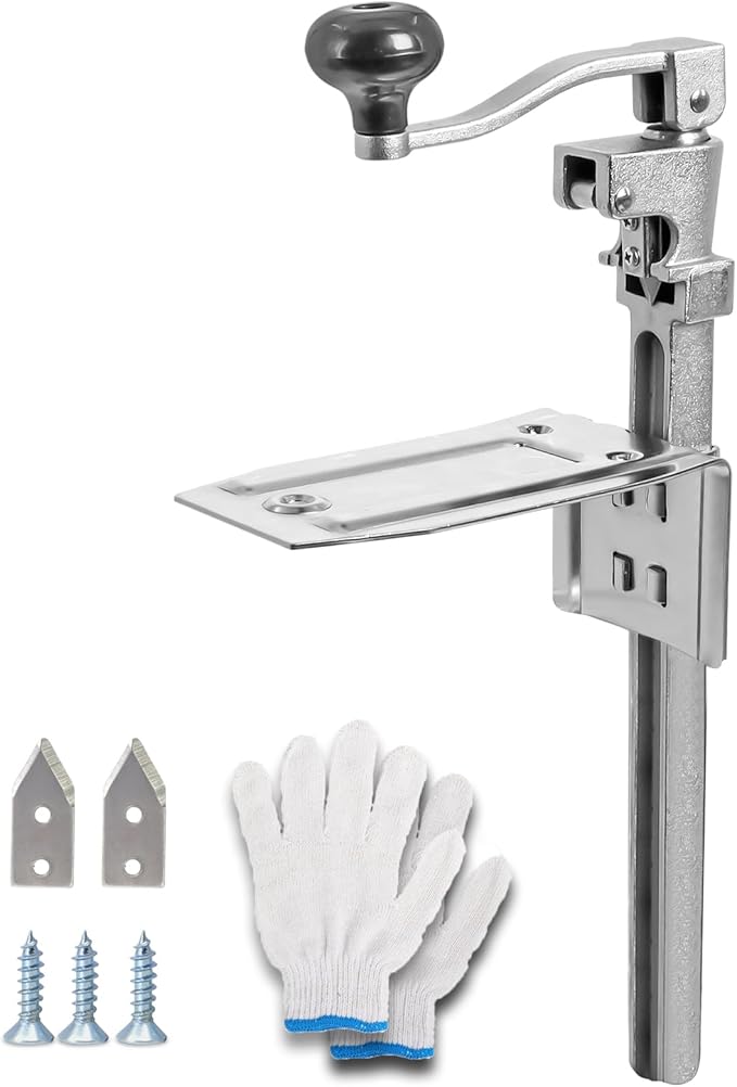 Commercial Heavy Duty Can Opener- Adjustable Manual Opener with 2 Blades & Plated Steel Base, Fits Cans Up to 10" Tall for Restaurant, Hotel, Food Store