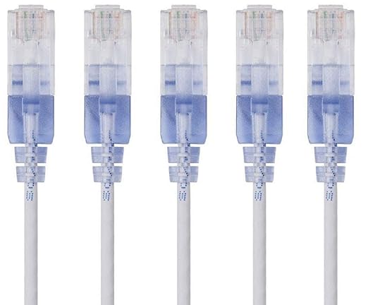 Monoprice Cat6A 50ft White 5-Pk Patch Cable UTP 30AWG 10G Pure Bare Copper Snagless RJ45 SlimRun Series Ethernet Cable