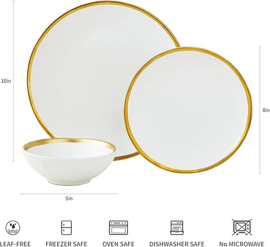 White Luxury Plates and Bowls Sets, 12 Piece Porcelain Dinnerware Sets Service for 4, Modern Dinner Plates Set, Gold Rim Dish Set for Wedding Anniversary Birthday