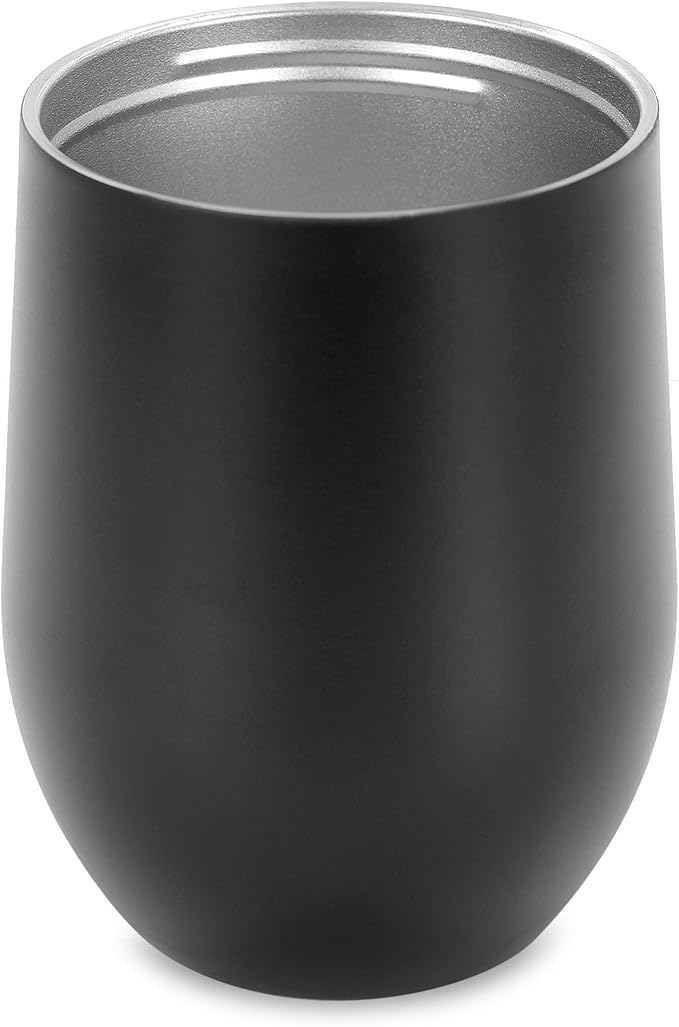makerflo 12 oz Black Powder Coated Wine Tumbler with Leak-Proof Clear Lid - Pack of 25, Ideal for Craft and Personalization (Laser Engraving, UV DTF, Epoxy, and Vinyl)