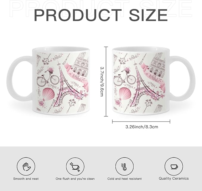 Coffee Mugs Eiffel Tower Pattern Ceramic Latte Mug with Handle 11 OZ for Men Women for Latte Cappuccino Cocoa Milk Dishwasher & Microwave Safe