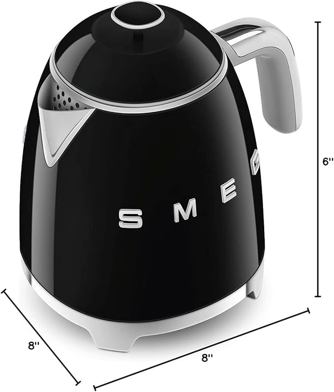 SMEG Mini 50's Retro Style 3 Cup Electric Kettle with Double Wall Anti Slip Base and Water Level Indicator (Black)