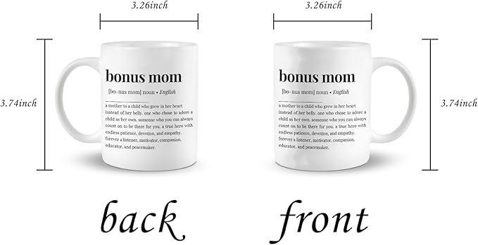 Bonus Mom Definition Coffee Mugs Cup, Bonus Mom Gifts, Birthday Gifts for Stepmom from Stepdaughter Stepson, Christmas Mother’s Day Coffee Mug Cup Tea Cup 11oz, Double Side Printed
