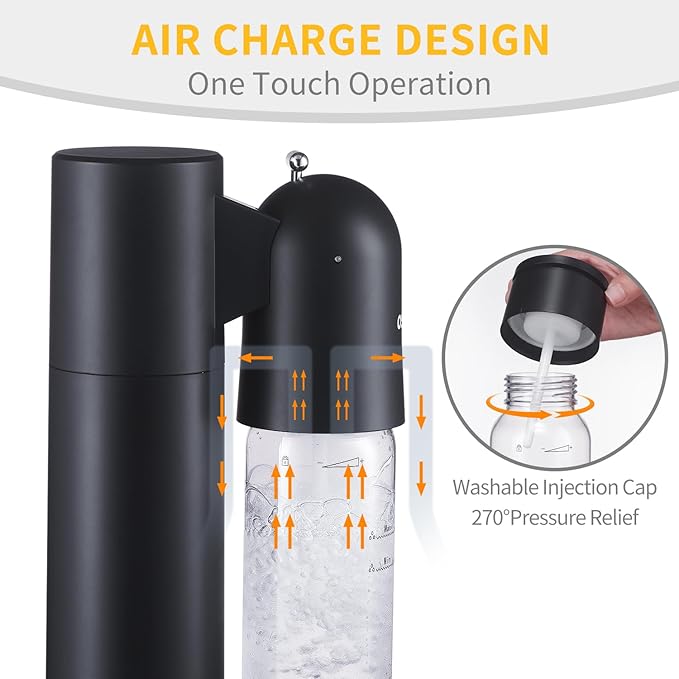 Sparkling Water Machine Soda Maker Beverage Drink Dispenser for Home, Soda Streaming Maker with BPA Free Bottles(2x1L), Seltzer Fizzy Maker Compatible with Screw-in 60L CO2 (NOT Included), Black