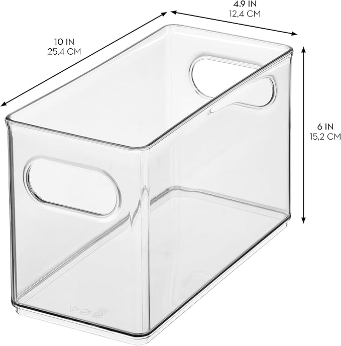 iDesign Slim Clear Plastic Stackable Storage Bin - Narrow Fridge, Pantry, or Kitchen Cabinet Organizer, 2-Pack