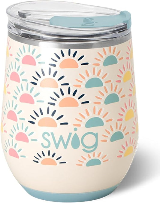 Swig Life 12oz Wine Tumbler with Lid, Stainless Steel, Dishwasher Safe, Portable, Triple Insulated Wine Tumbler (Sun Chaser)