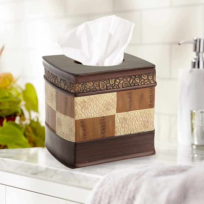Zahari Home 2pc Zambia Animal Print Bath Accessories Set Waste Basket & Tissue Box Modern Classic Contemporary Decorative Beautiful Designs Bathroom Decor Set for Home Luxury Bath Set