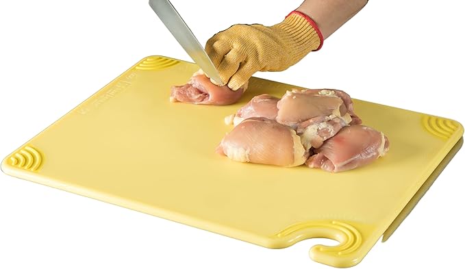 San Jamar Saf-T-Grip Plastic Cutting Board with Safety Hook, 15" x 20" x 0.5", Yellow, (Pack of 6)