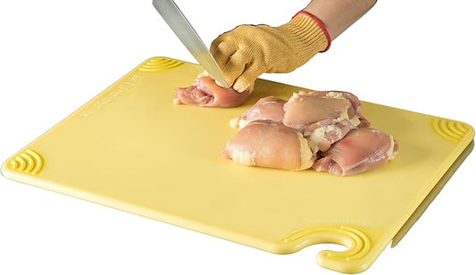 San Jamar Saf-T-Grip Plastic Cutting Board with Safety Hook, 15" x 20" x 0.5", Yellow, (Pack of 6)
