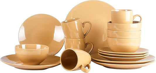 Color Wave Stoneware 16pc Dinnerware Set, Honey Golden)