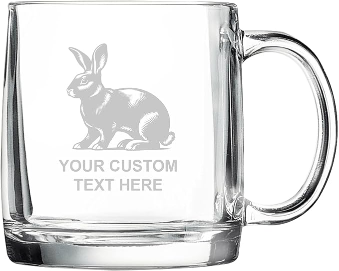Rabbit, Personalized 12.5 oz Polar Camel Glass Coffee Desk Mug – Custom Laser Engraved Clear Cup for Tea, Espresso, Latte, Whiskey - Microwave Safe/Made in USA