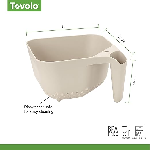 Tovolo 3 Quart Colander BPA Free Food Safe Plastic Strainer with Handle Heavy Duty Heat Resistant Pasta and Veggies Kitchen Drainer Steam Basket Dishwasher Safe, Oatmeal