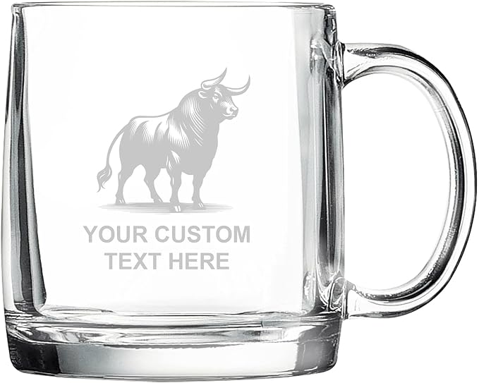 Bull, Personalized 12.5 oz Polar Camel Glass Coffee Desk Mug – Custom Laser Engraved Clear Cup for Tea, Espresso, Latte, Whiskey - Microwave Safe/Made in USA