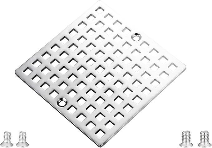 4" Shower Drain Cover - Square Floor Drain Cover Replacement - Hair Catcher/Drain Strainer for Bathrooms, Showers, and Sinks - SUS304 Stainless Steel & Chrome Plating