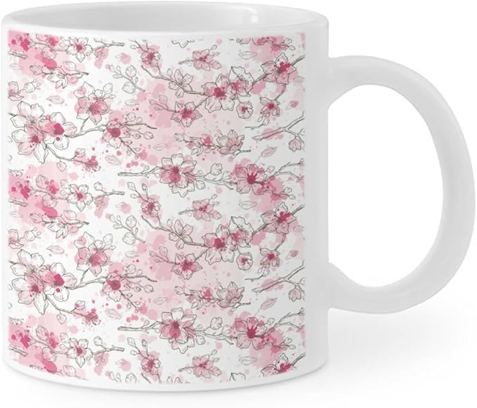 Coffee Mugs Ceramic Latte Mug with Handle Almond Blossom Pattern 11 OZ for Men Women for Latte Cappuccino Cocoa Milk Dishwasher & Microwave Safe
