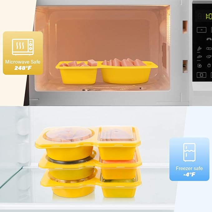 Double Compartment Snack Containers with Lids, 2 Compartment Condiment Container, Plastic Disposable Snack Pack Containers for Sauce, Salad, Food Storage Box(30PCS-Yellow)