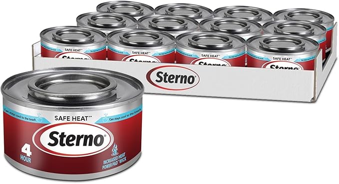 Sterno Fuel Cans - 4-Hour Burn, (12-Pack) Chafing Dish Fuel Can Burners for Food Warmer, Resealable Chafer Fuel Canned Heat, Safe Heat