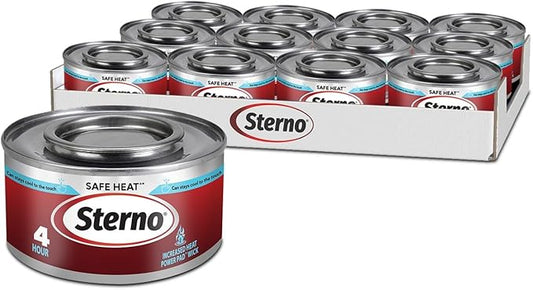 Sterno Fuel Cans - 4-Hour Burn, (12-Pack) Chafing Dish Fuel Can Burners for Food Warmer, Resealable Chafer Fuel Canned Heat, Safe Heat