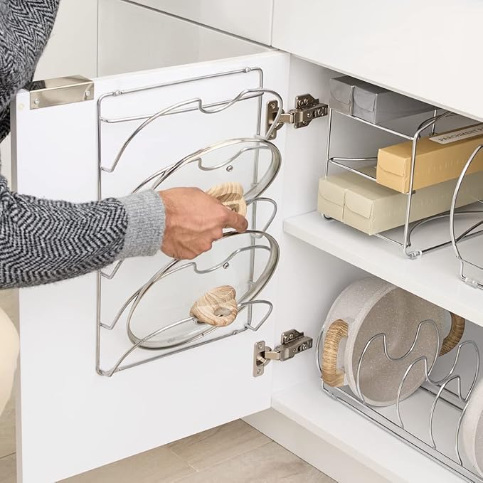 iDesign Classico Kitchen Cabinet Storage Rack for Pot, Pan Lids, 10.80" L x 3.83" W x 16.76" H, Chrome