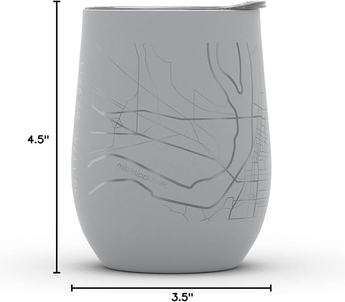 Well Told Engraved Memphis Tennessee Map Insulated Wine Tumbler, Etched Stainless Steel Cup (12 oz, Dockside Gray) City Map Insulated Tumbler, Custom Insulated Tumbler, Outdoor Drinkware