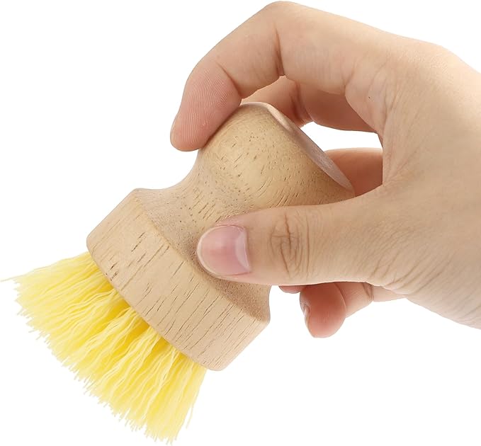 4-Pack Bamboo Dish Brush, Palm Brush Dish Scrubber with Nylon Bristles for Cleaning Pot, Pan, Kitchen Sink, Cookware & Vegetables