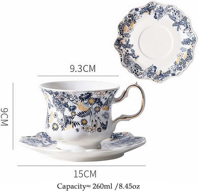 Elegant Retro Ceramic Tea Cups and Saucers Ceramic Coffee Mugs Tea Party Sets 8.45oz/260ml Colorful Flowers