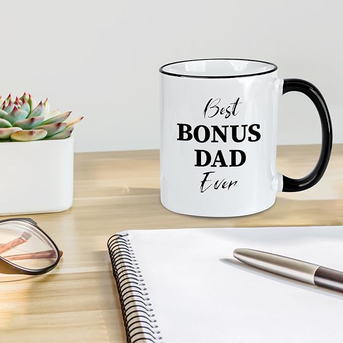 Bonus Dad Gifts, Best Bouns Dad Ever Coffee Mug, Fathers Day Gift Birthday Gift for Men Him Husband from Kids Wife, 11Oz