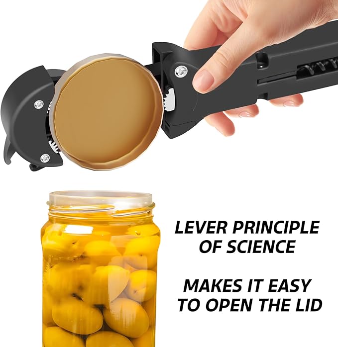 7 in 1 Jar Opener Bottle Opener and Wine Opener for Seniors with Arthritis, Weak Hands, Multi Retractable Magnetic Can Opener, Original Kitchen Lid Opener Tool (Black)