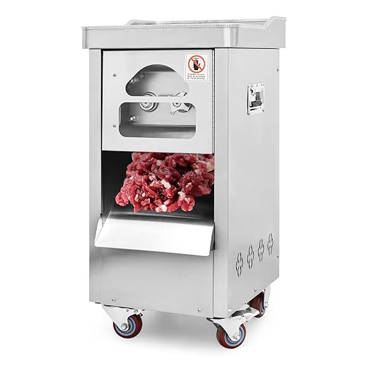 Commercial Meat Cutting Machine, 661 LBS/H 1100W, 3 mm Blade, Stainless Steel Restaurant Food Cutter, for Kitchen Supermarket Lamb Beef Chicken