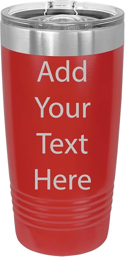 CRAZYDAISYWORLD Customized Polar Camel 20 Oz. Vacuum Insulated Ring Neck Tumbler with Slider Lid Personalized with Your Text (Red)