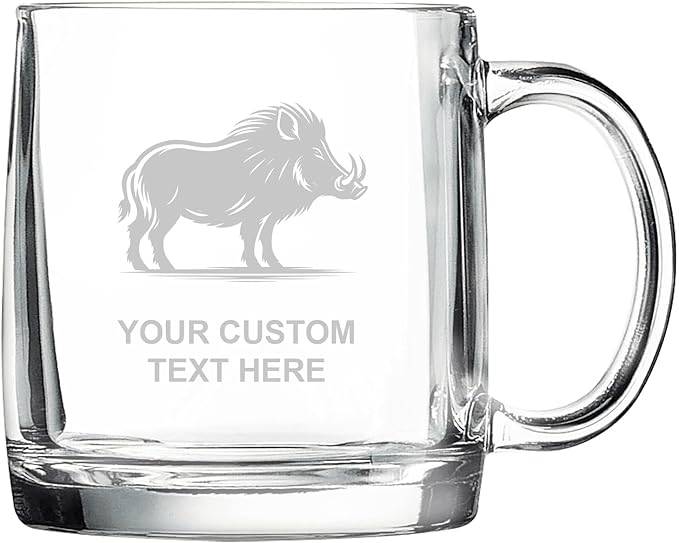 Boar, Personalized 12.5 oz Polar Camel Glass Coffee Desk Mug – Custom Laser Engraved Clear Cup for Tea, Espresso, Latte, Whiskey - Microwave Safe/Made in USA
