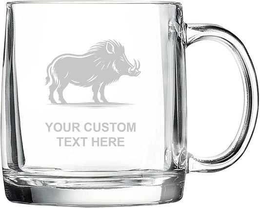 Boar, Personalized 12.5 oz Polar Camel Glass Coffee Desk Mug – Custom Laser Engraved Clear Cup for Tea, Espresso, Latte, Whiskey - Microwave Safe/Made in USA
