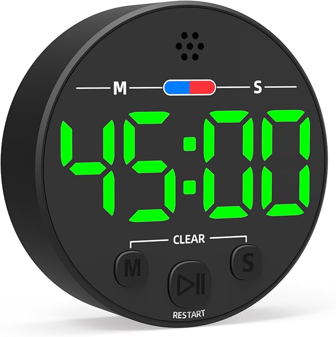 Large LED Digital Timer, Magnetic Countdown Loud Timer for Kitchen Cooking, Classroom Whiteboard, Kids, Toddler, Game, Productivity, Focus, Work, Task, Office, Meeting – Small, Simple, Visual, Green