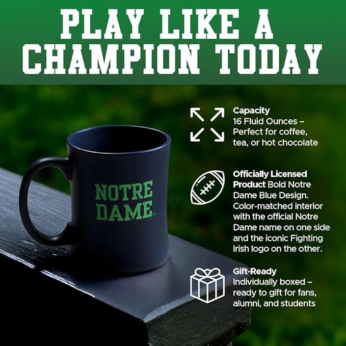Notre Dame Fighting Irish Ceramic 16oz Sculpted Mug – Official Team Logo Coffee Cup – Handwash Recommended – Individually Boxed