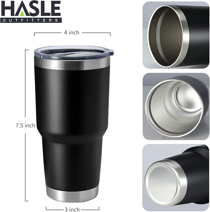 HASLE OUTFITTERS 30oz Stainless Steel Tumbler, Double Wall Vacuum Insulated Travel Mug Tumbler, Durable Insulated Coffee Mug, Gift Box Set (Black, 8)