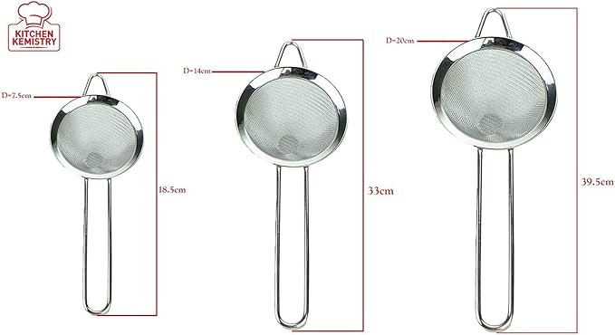 Strainer with Deluxe Wire Handle Stainless Steel - 7.5, 14 & 20 cm, Set of 3 pcs