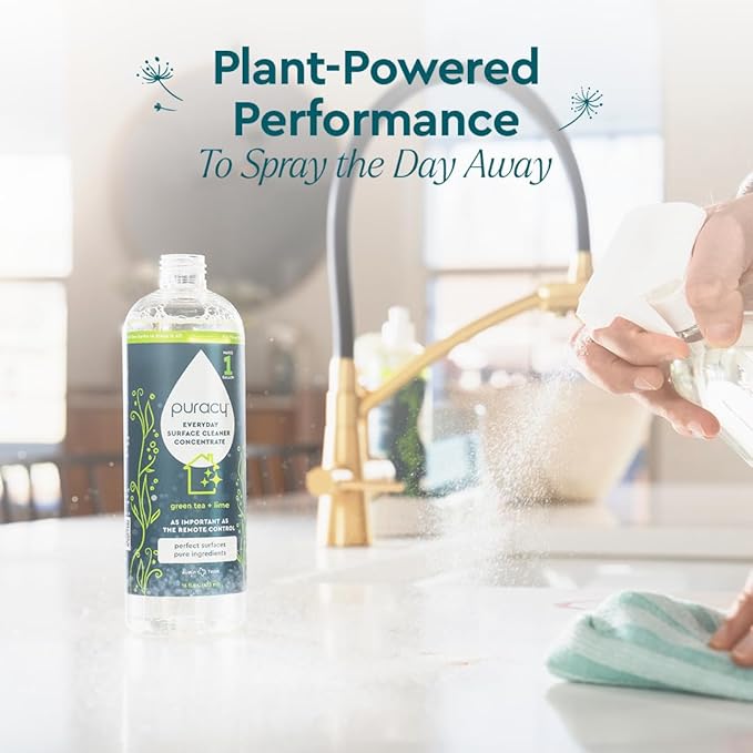 Puracy 99.9% Natural All Purpose Cleaner Concentrate - Makes 128oz Multi Purpose Cleaner - Green Tea & Lime - Surface Cleaner, Floor Cleaner, Kitchen, Cleaner, Bathroom Cleaner - Cleaning supplies