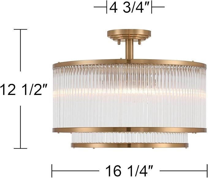 Possini Euro Design Warren 16 1/4" Modern Semi Flush-Mount Ceiling Light Fixture Kitchen Foyer Hallway Drum Round 5-Light Bronze Finish Crystal Bedroom Bathroom Entryway Living Room Indoor Small